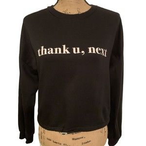 Ariana Grande Thank You Next Cropped Sweatshirt Women's Size Small Black H&M